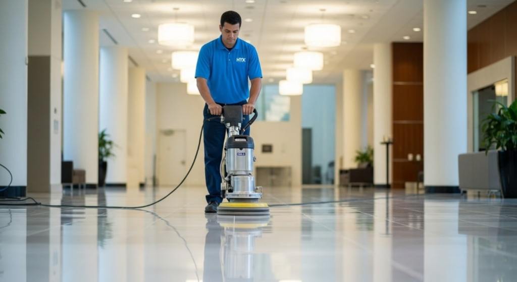 professional janitorial service houston technician at work