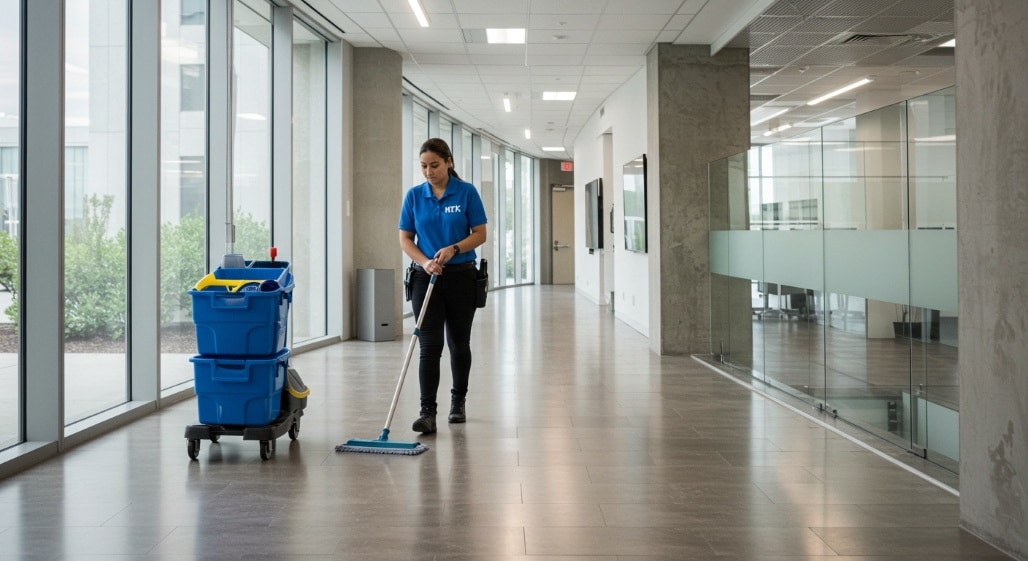 Professional htx employee providing janitorial service in houston