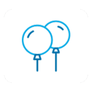 Icon of balloons representing company-hosted picnics, sports games, and holiday parties at a Houston janitorial and commercial cleaning company.